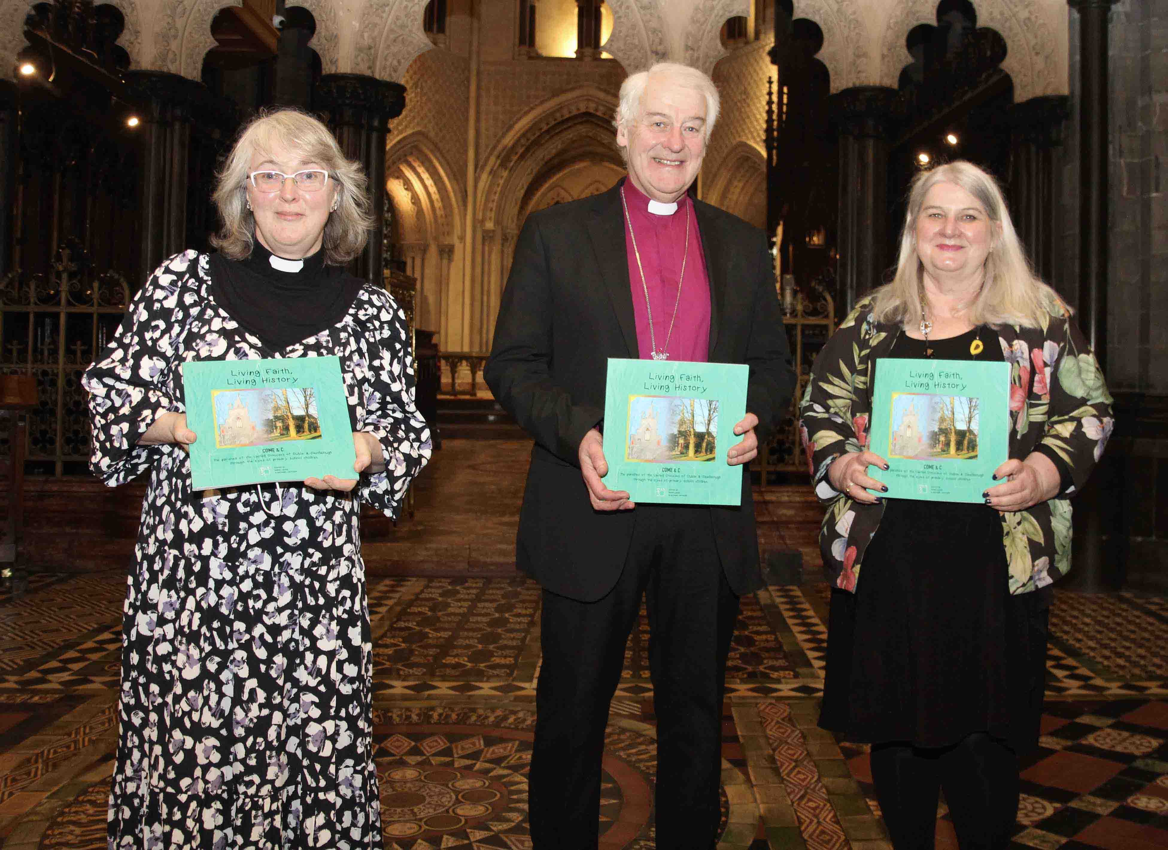 The Revd Prof Anne Lodge, Archbishop Michael Jackson and Dr Ida Milne at the launch of 'Living Faith, Living History' in Christ Church Cathedral.