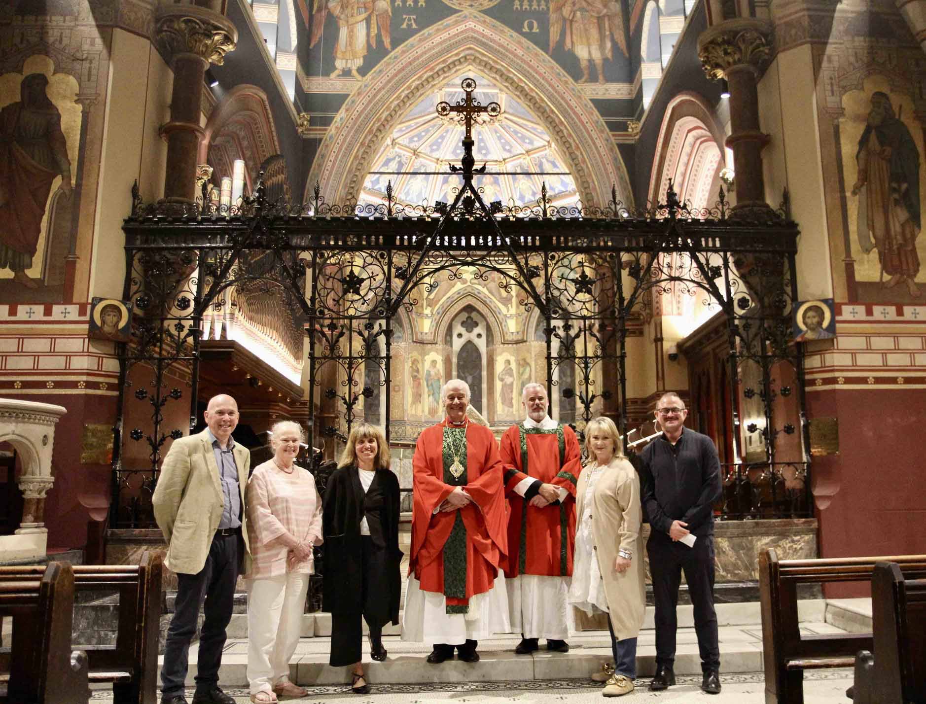 James Howley (architect), Barbara Bergin (St Bartholomew's), Sylvia Mambriani (working architect), Archbishop Michael Jackson, Canon Andrew McCroskery and Abigail and Kerry O'Brien, at St Bartholomew's Patronal Festival and Service of Thanksgiving for the restoration works to the church.