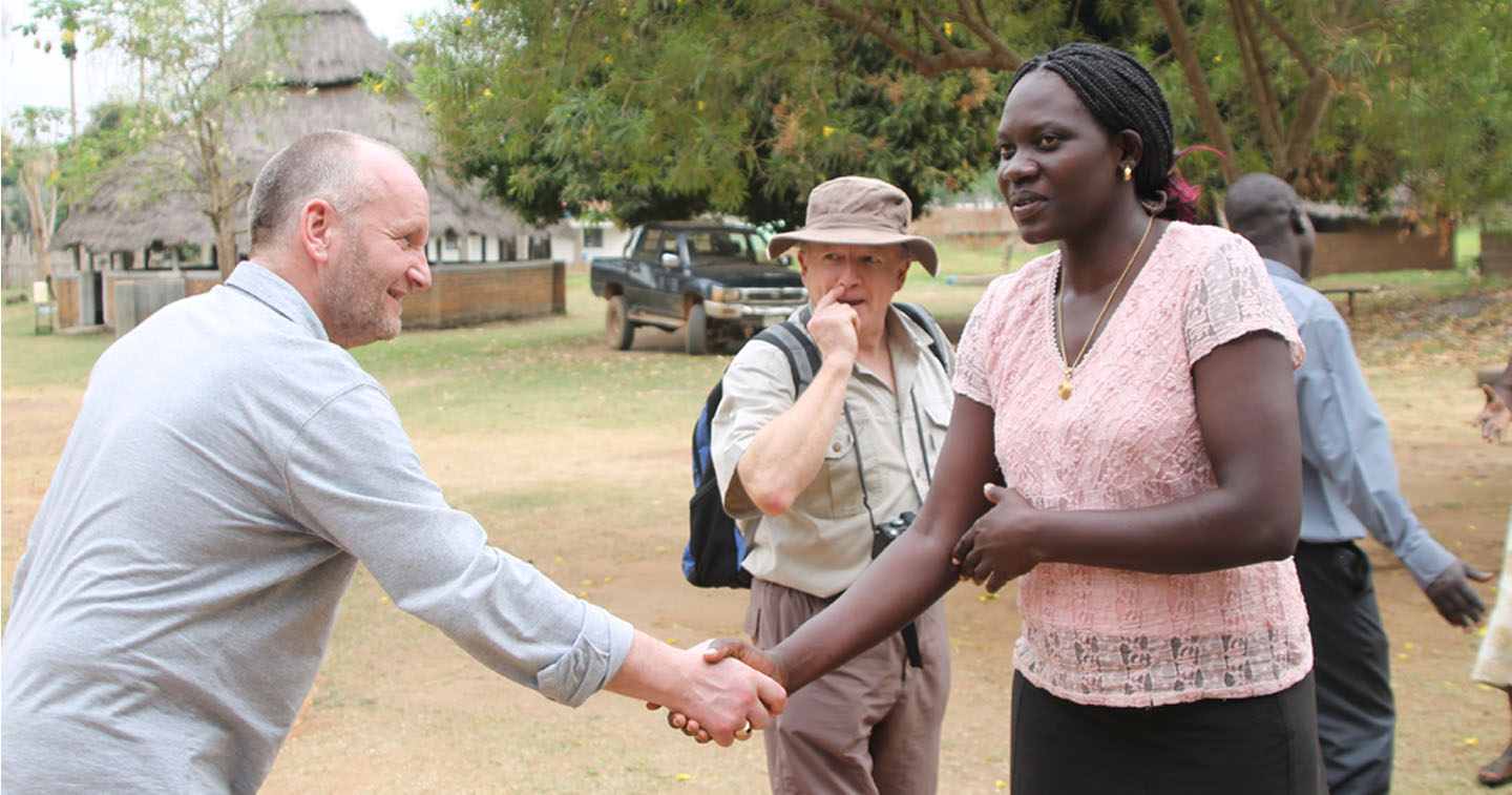 The Bishop of Connor, the Rt Rev Alan Abernethy, meets the principal of the Yei Vocational Training College during his visit in January 2013, prior to the most recent civil war.