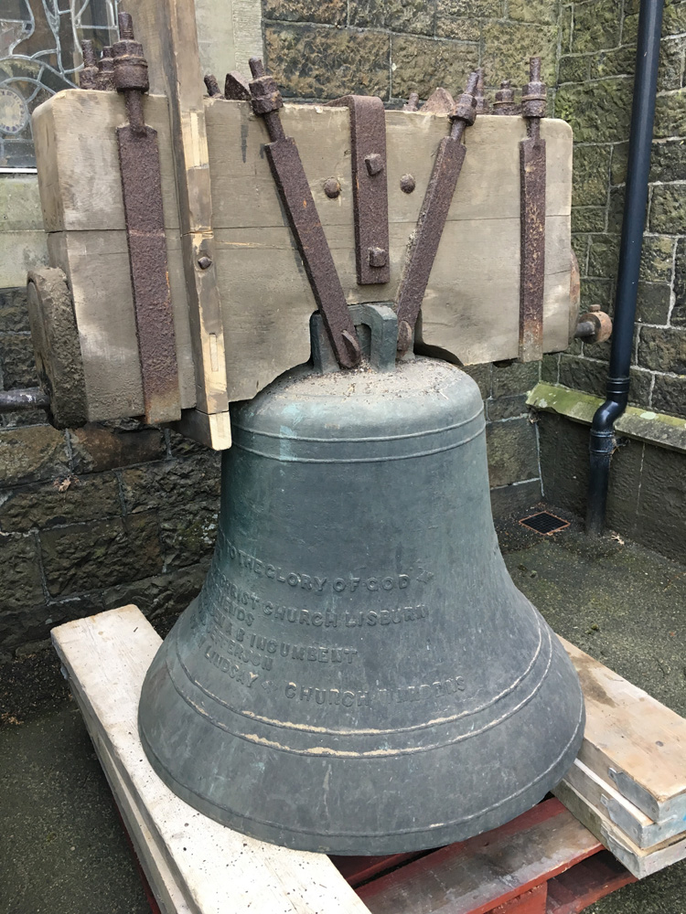 The historic bell of Christ Church, Lisburn, has been removed from the bell tower after 150 years.
