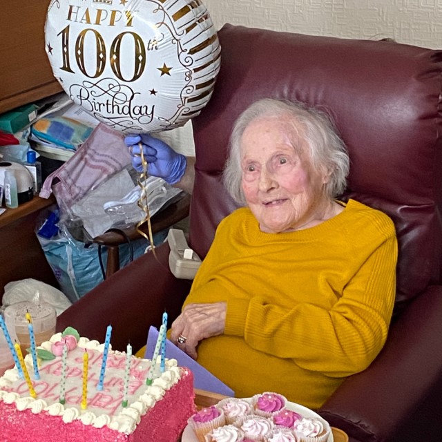 Maisie Jameson celebrating her 100th birthday at her home in Finaghy.