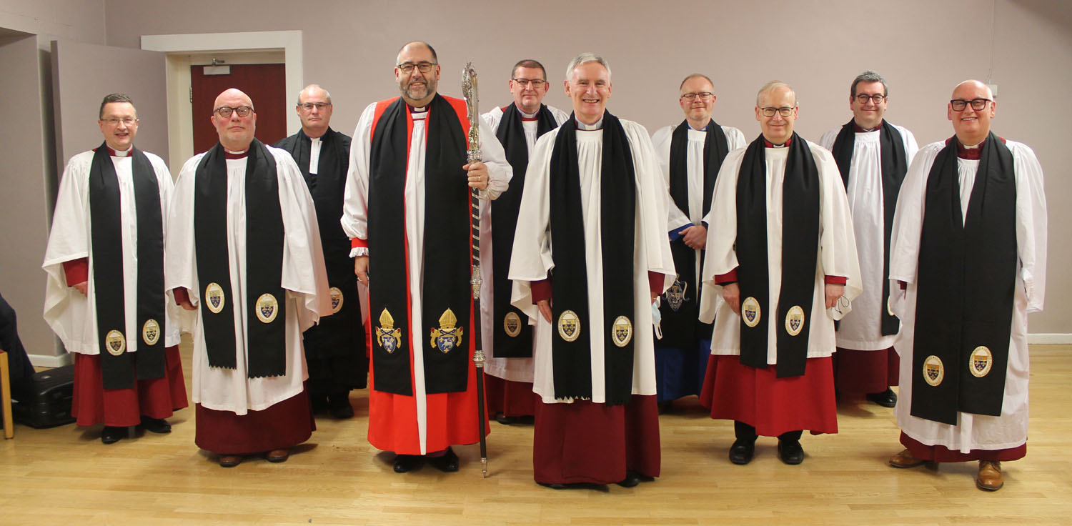 Bishop George Davison (front, second from left), Dean Sam Wright (front, centre) and members of the Chapter of St Saviour, Lisburn Cathedral, before the service.