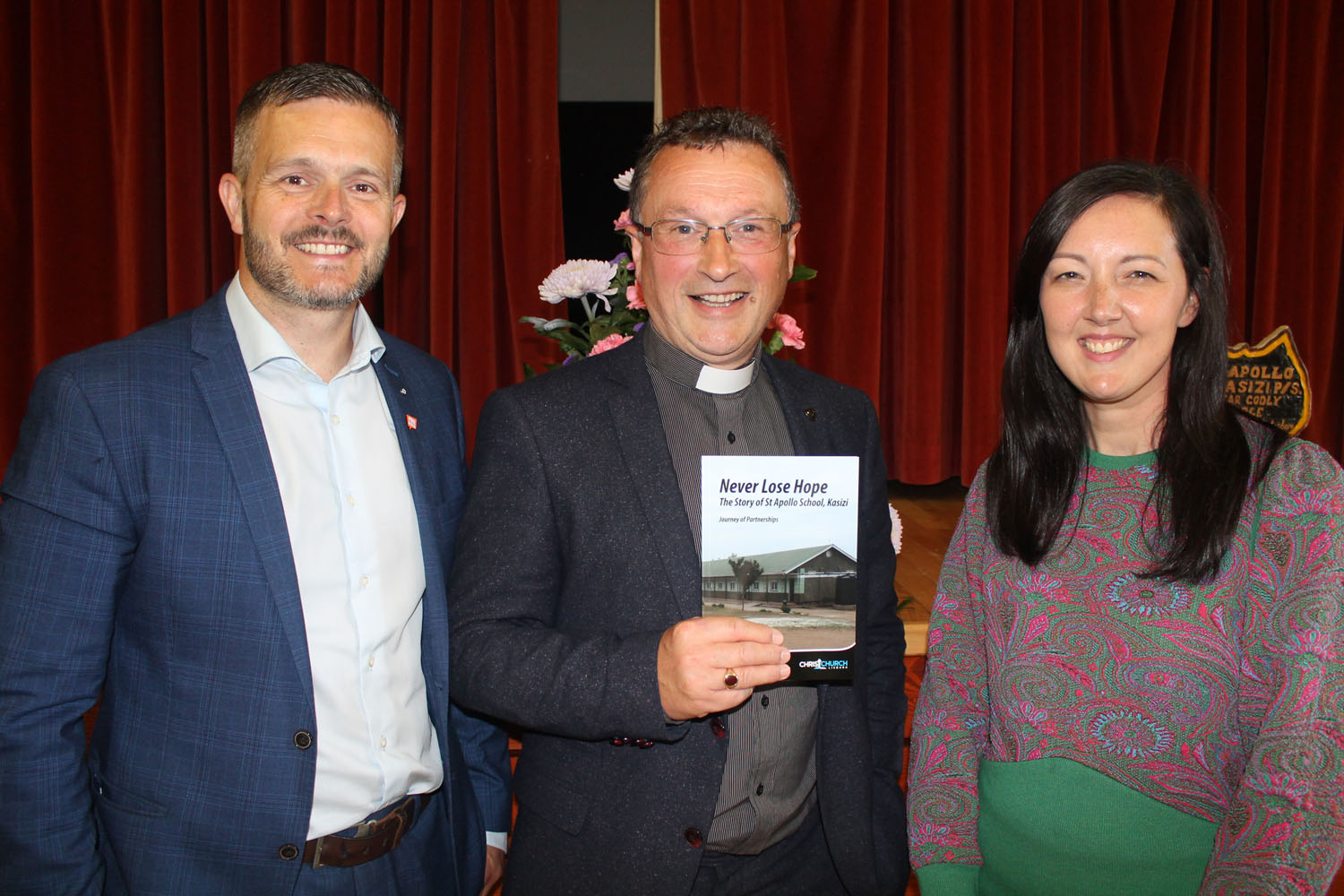 Archdeacon Paul Dundas (centre), author of 'Never Lose Hope', with MLA Robbie Butler who launched the book at Christ Church, Lisburn, on July 5, and Helen Darcy from Fields of Life.