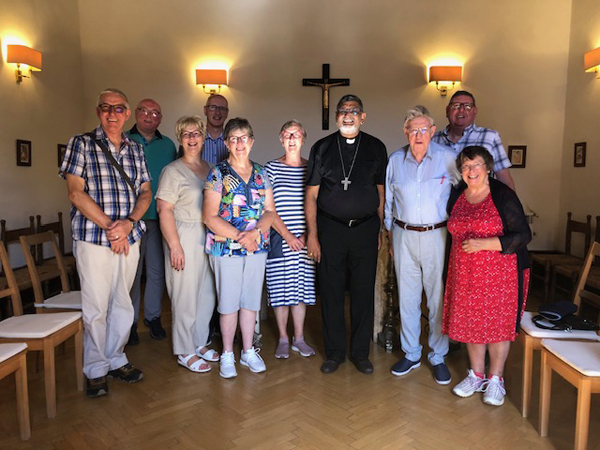 With Archbishop Ian Ernest at Anglican Centre, Rome, are, from left: the Rev Canon Gerald McCartney, the Rev Alan Cross, Mrs May Boyd, the Rev Canon Robert Boyd, Mrs Roberta McCartney, Mrs Roberta Armstrong, Archbishop Ernest, the Very Rev John Bond, Mr Ken Armstrong and Mrs Joyce Bond.