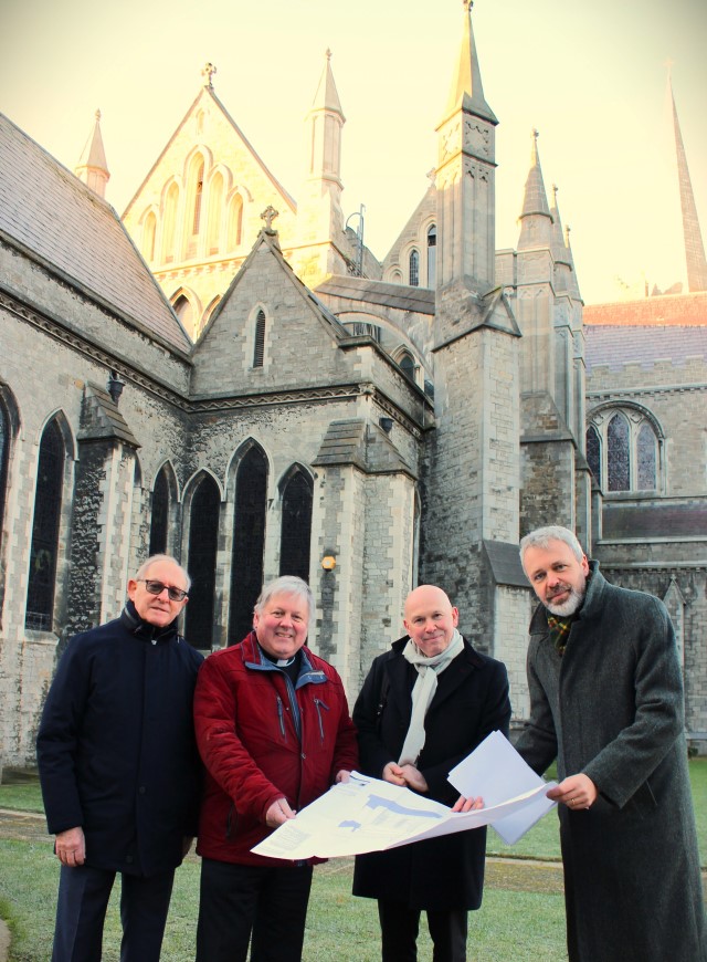 From left to right: Fabric Committee Chair George Good, The Very Reverend Dean Dr William Morton, Cathedral Architect James Howley, and Cathedral Administrator (CEO) Gavan Woods. Photo by Louise Donnelly.