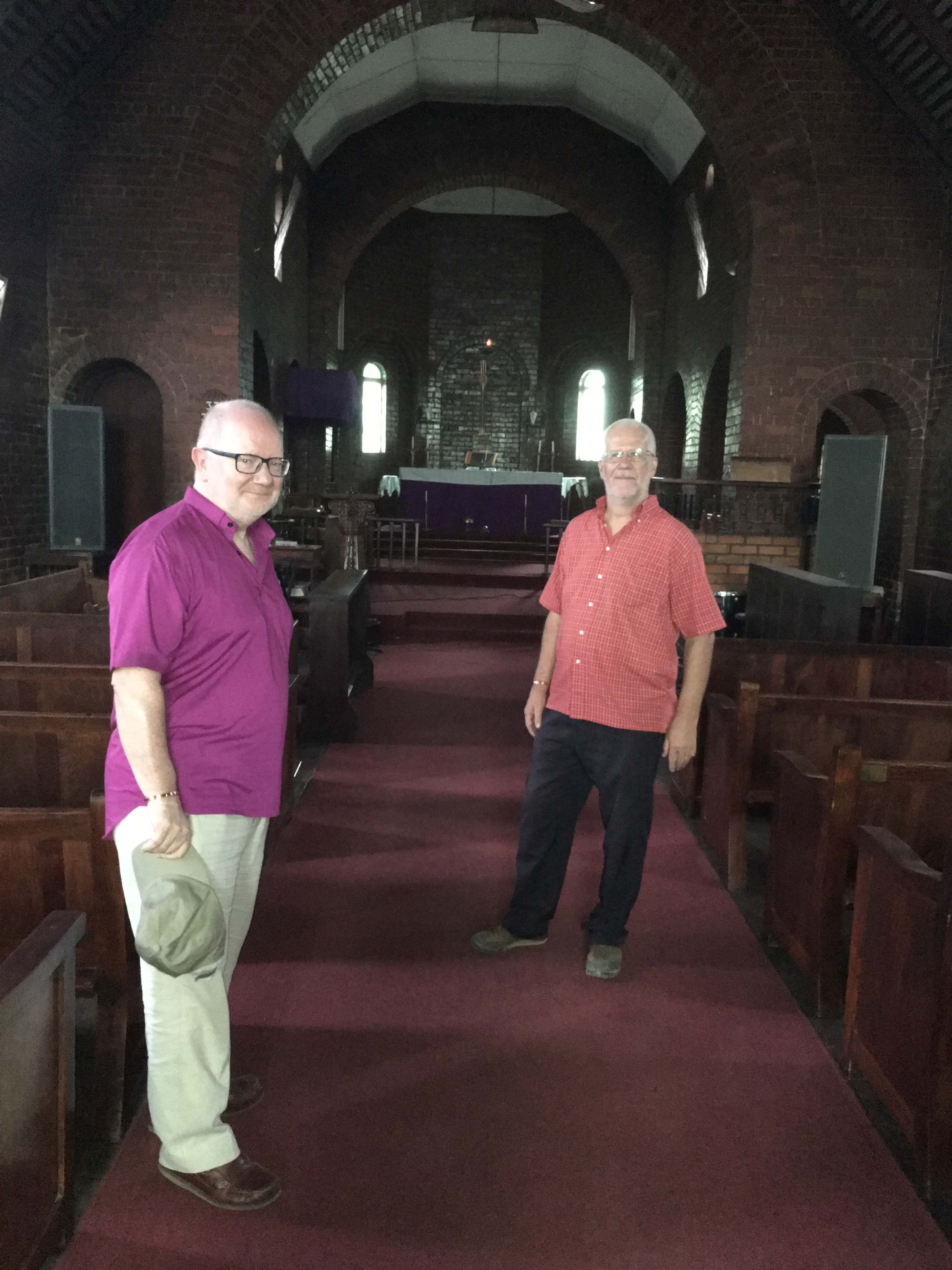 Archbishop Clarke and Keith Scott (CMSI Mission Partner) in St Michael's Cathedral, the Diocesan Cathedral for Northern Zambia. Photo (c) CMS Ireland