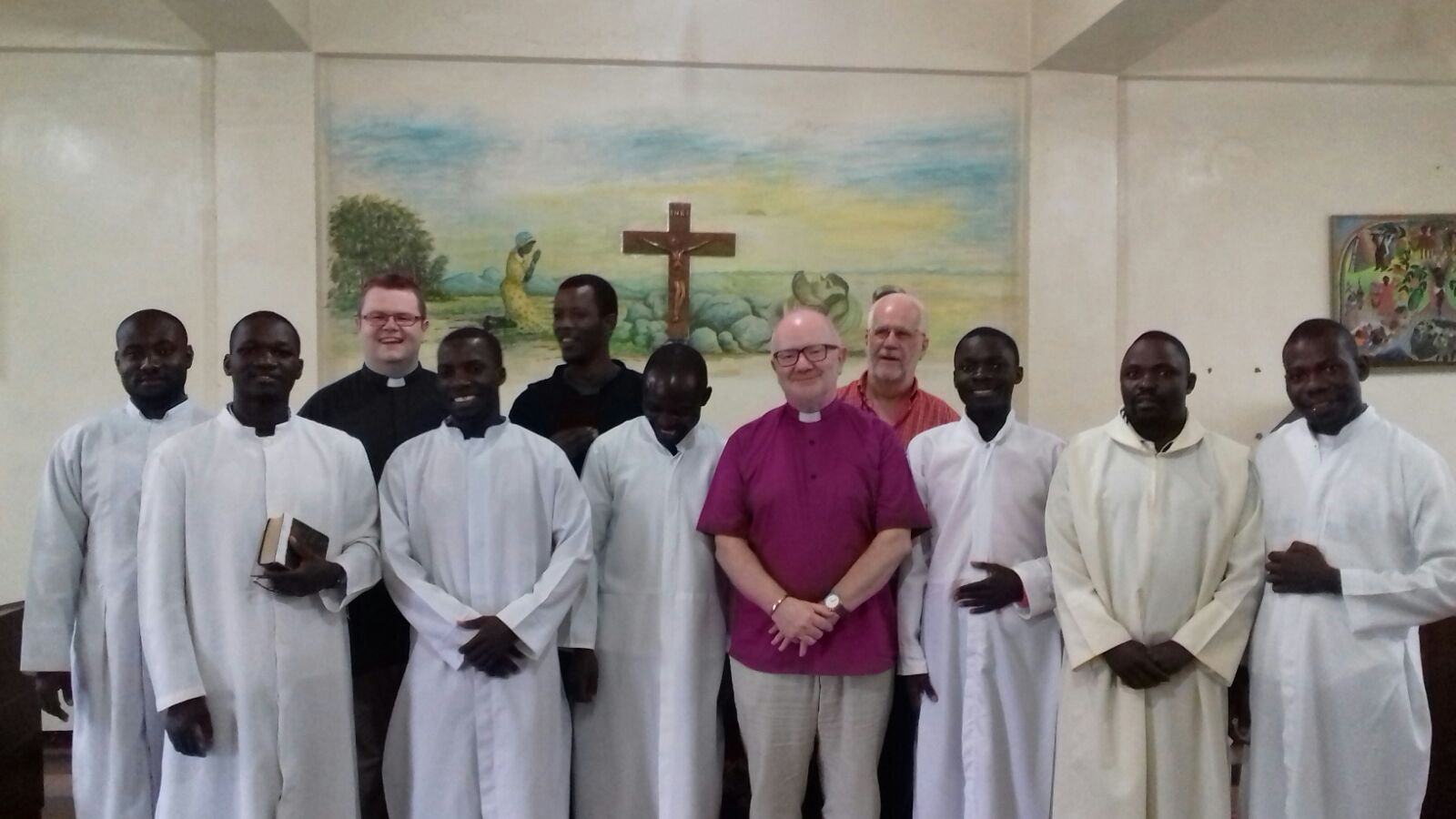 Archbishop Clarke, the Revd Adrian Dorrian and Dr Keith Scott with the third year students at St John's Anglican Seminary in Kitwe. Photo (c) CMS Ireland