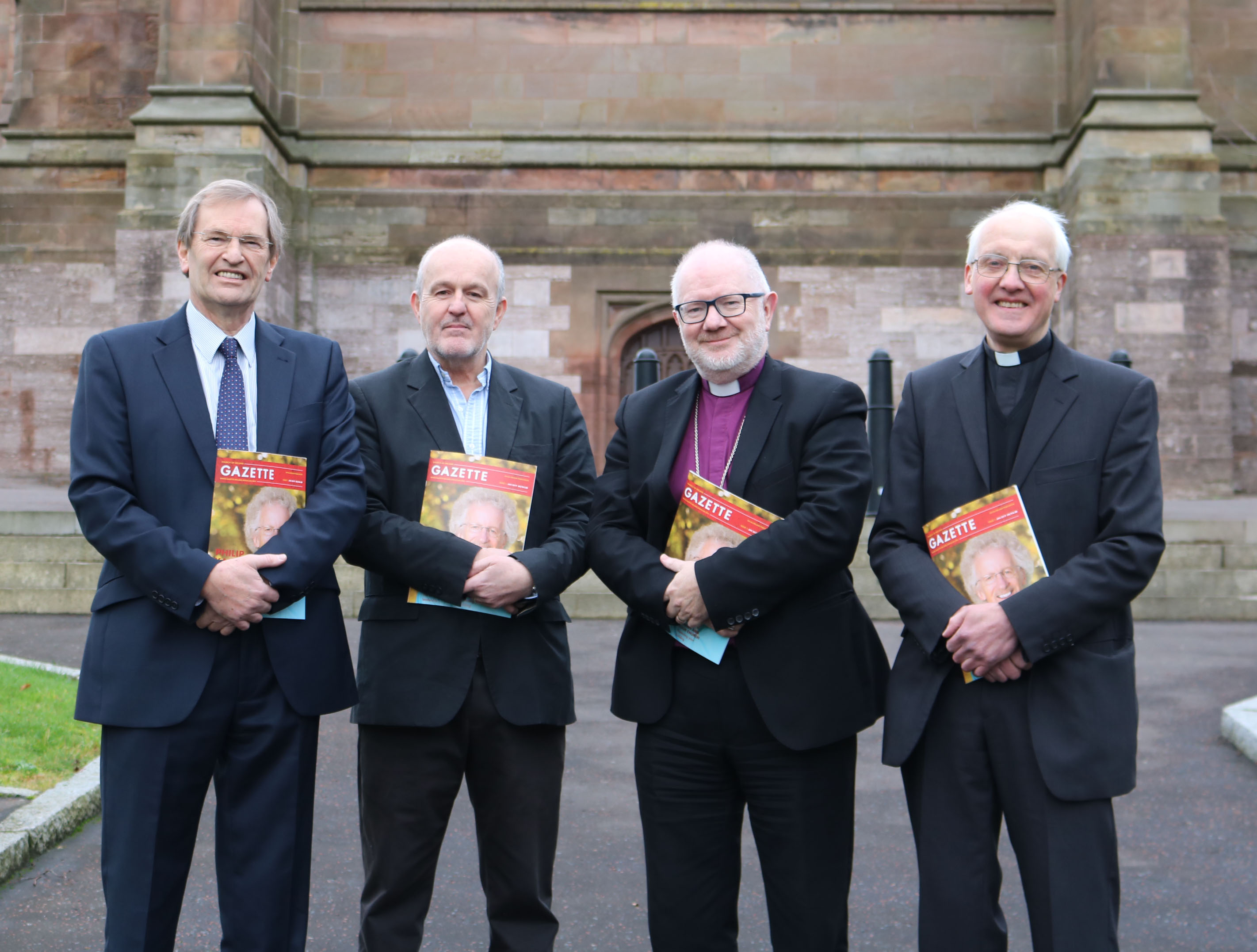 The new monthly format of the Church of Ireland Gazette has been launched at St Patrick's Cathedral, Armagh.  Pictured at the launch are Adrian Clements, chair of the Gazette's publishers, Church of Ireland Press Ltd; the Revd Earl Storey, Gazette editor; the Archbishop of Armagh, the Most Revd Dr Richard Clarke; and the Dean of Armagh, the Very Revd Gregory Dunstan.
