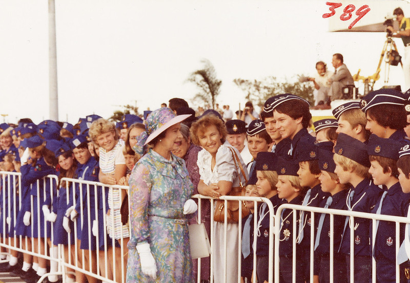 One of many moments from a life lived in the public eye. The Queen arrives for the 1982 Commonwealth Games. Photo credit: Queensland State Archives.