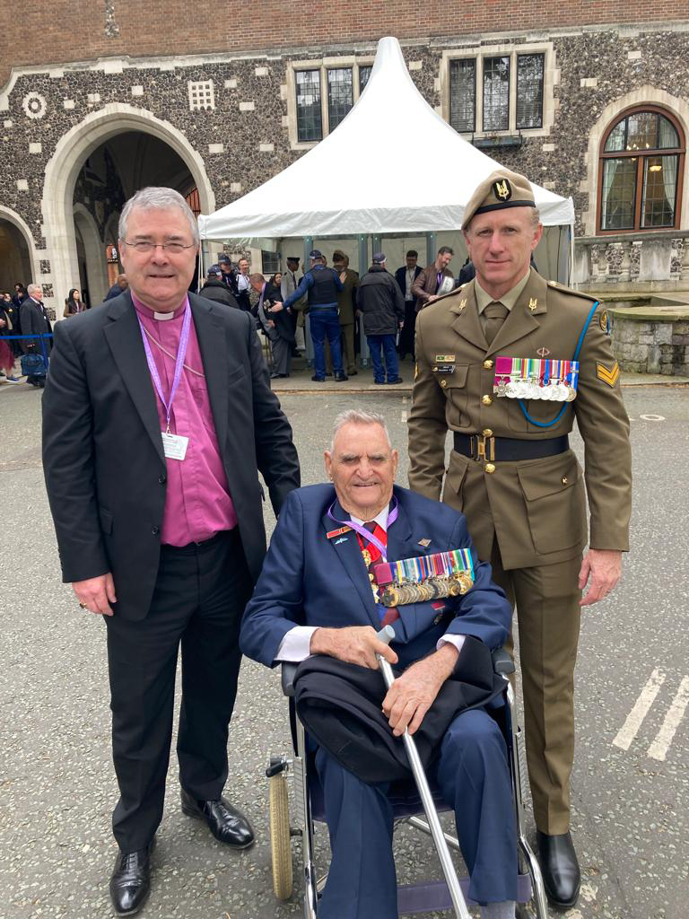 Archbishop McDowell with two Australian recipients of the Victoria Cross who were guests at the Coronation Service.