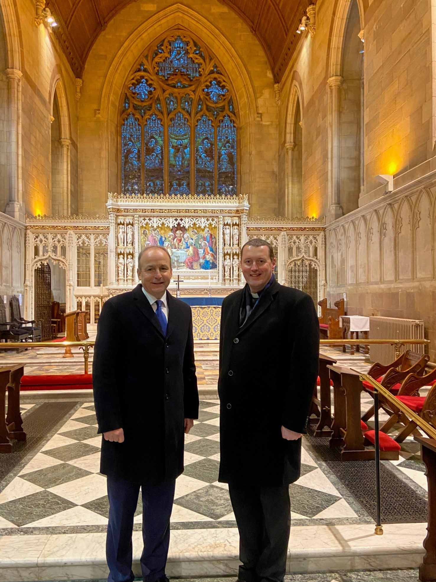 Dean Shane Forster with Tánaiste Micheál Martin TD, in St Patrick's Cathedral, Armagh.