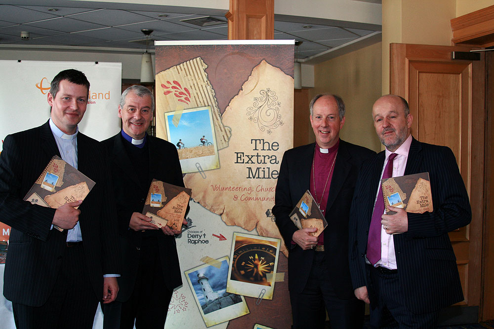 Rev Robert Miller, Archbishop Michael Jackson, Bishop Ken Good and Rev Earl Storey at launch of The Extra Mile